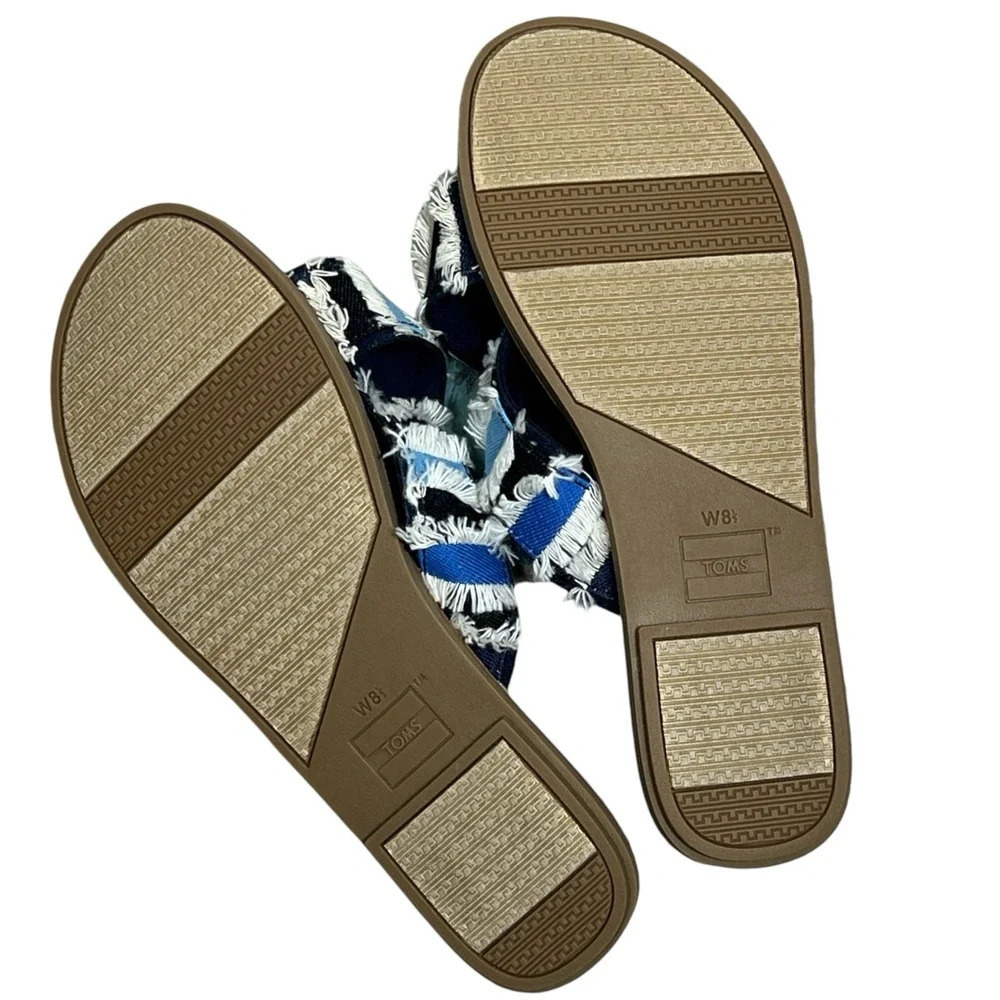 Toms blue denim slip on slides Viv flats size 8.5 - Picture 6 of 9